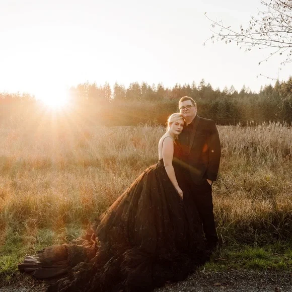 3D LACE/CRYSTAL HAND-BEADED/TULLE A-LINE BALL GOWN IN BLACK - Picture 4 of 4